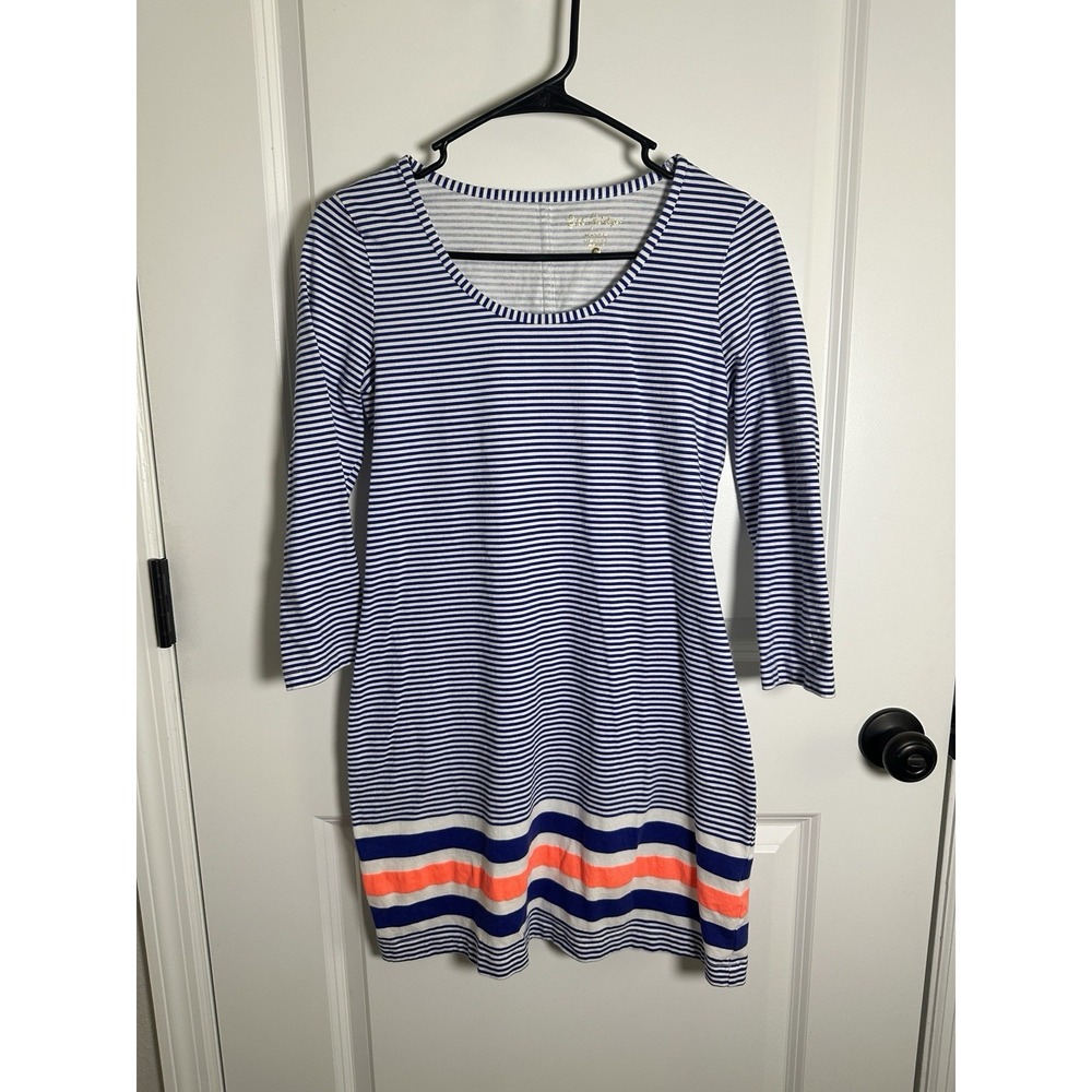 Lilly Pulitzer Beacon Dress‎ Blue White Orange Stripe Nautical Size Small